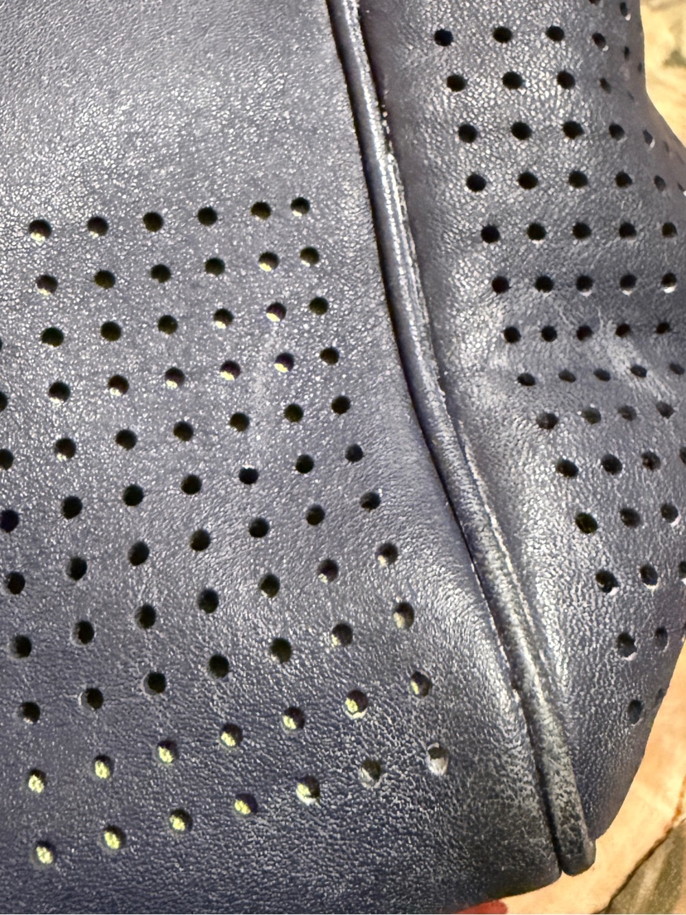 PROJECT BAG! COACH Navy Leather Perforated Tote with Yellow Tassel Charm - Picture 3 of 14